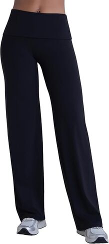 Sunzel Straight Leg Leggings for Women Fold Over Wide Leg Yoga Pants No Front Seam Casual Gym Workout Sweatpants in Saudi Arabia