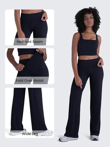 Sunzel Straight Leg Leggings for Women Fold Over Wide Leg Yoga Pants No Front Seam Casual Gym Workout Sweatpants in Saudi Arabia