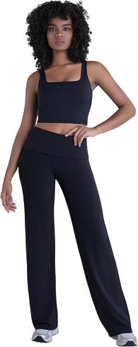Sunzel Straight Leg Leggings for Women Fold Over Wide Leg Yoga Pants No Front Seam Casual Gym Workout Sweatpants in Saudi Arabia