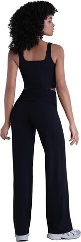 Sunzel Straight Leg Leggings for Women Fold Over Wide Leg Yoga Pants No Front Seam Casual Gym Workout Sweatpants in Saudi Arabia
