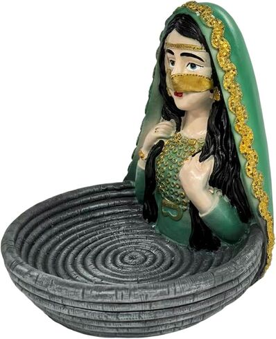 Resin Veiled Girl Tray Statue, Ramadan Decor Ornament, Eid Decorative Piece, Indoor Home Desktop Key Tray, Ideal Gift for Friends in Saudi Arabia