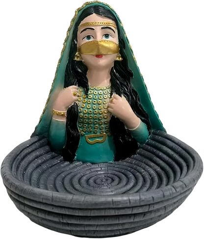 تمثال صينية فتاة محجبة من الراتنج، زينة ديكور رمضان، قطعة زينة للعيد، صينية مفاتيح لسطح المكتب في المنزل الداخلي، هدية مثالية للأصدقاء in Kuwait