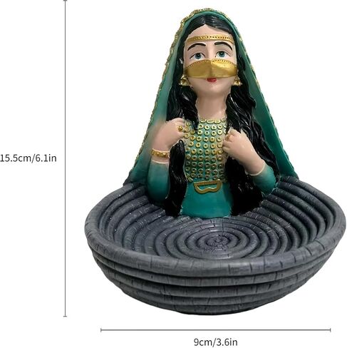 تمثال صينية فتاة محجبة من الراتنج، زينة ديكور رمضان، قطعة زينة للعيد، صينية مفاتيح لسطح المكتب في المنزل الداخلي، هدية مثالية للأصدقاء in Kuwait