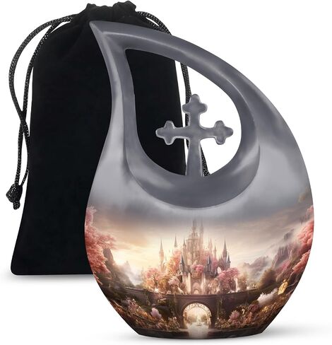 Castle Burial Urn for Adult Male - 10 Inch Large Urn with Velvet Bag - Decorative Large Urns for Human Ashes - Pack of 1 in Saudi Arabia