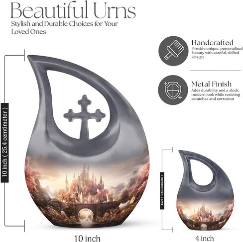 Castle Burial Urn for Adult Male - 10 Inch Large Urn with Velvet Bag - Decorative Large Urns for Human Ashes - Pack of 1 in Saudi Arabia