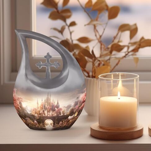 Castle Burial Urn for Adult Male - 10 Inch Large Urn with Velvet Bag - Decorative Large Urns for Human Ashes - Pack of 1 in Saudi Arabia