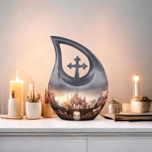Castle Burial Urn for Adult Male - 10 Inch Large Urn with Velvet Bag - Decorative Large Urns for Human Ashes - Pack of 1 in Saudi Arabia