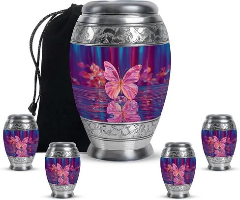 Pink Butterfly Decorative Urn for Ashes - Forest Cremation Urns - Large Memorial Mini Brown Drop Urns for Ashes Husband & Wife (Set of 5-10" & 3") in Saudi Arabia