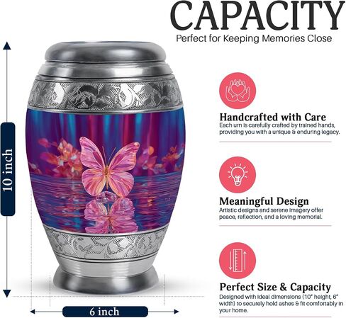 Pink Butterfly Decorative Urn for Ashes - Forest Cremation Urns - Large Memorial Mini Brown Drop Urns for Ashes Husband & Wife (Set of 5-10" & 3") in Saudi Arabia
