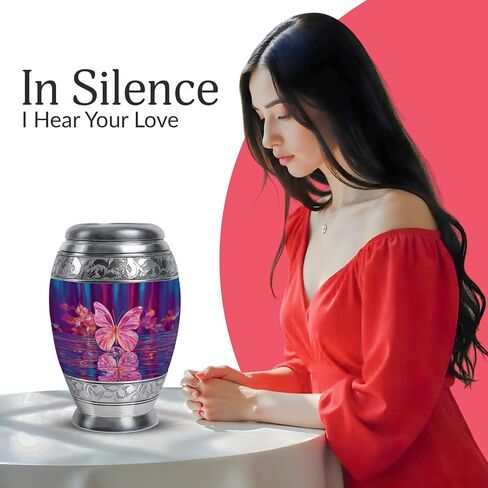 Pink Butterfly Decorative Urn for Ashes - Forest Cremation Urns - Large Memorial Mini Brown Drop Urns for Ashes Husband & Wife (Set of 5-10" & 3") in Saudi Arabia