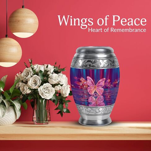 Pink Butterfly Decorative Urn for Ashes - Forest Cremation Urns - Large Memorial Mini Brown Drop Urns for Ashes Husband & Wife (Set of 5-10" & 3") in Saudi Arabia