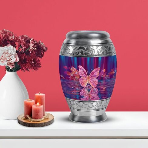 Pink Butterfly Decorative Urn for Ashes - Forest Cremation Urns - Large Memorial Mini Brown Drop Urns for Ashes Husband & Wife (Set of 5-10" & 3") in Saudi Arabia