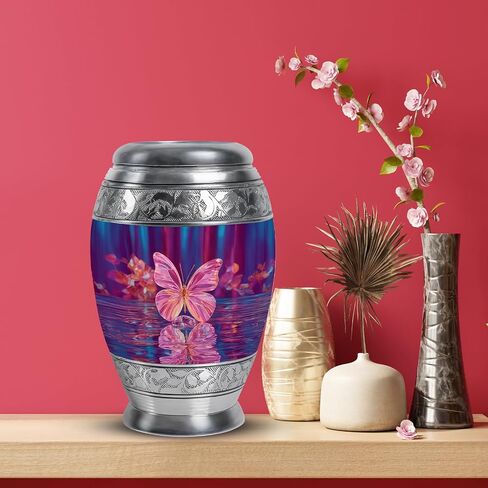 Pink Butterfly Decorative Urn for Ashes - Forest Cremation Urns - Large Memorial Mini Brown Drop Urns for Ashes Husband & Wife (Set of 5-10" & 3") in Saudi Arabia