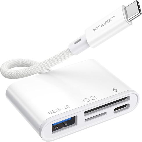 3-in-1 USB C SD Card Reader, JSAUX USB 3.0 Micro SD Memory Card Reader 2TB with Type-C Charging Port, Compatible with iPhone 16/16 Plus/16 Pro/16 Pro Max, Android, MacBook Pro/Air, Galaxy, iPad Pro in Saudi Arabia