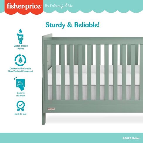 Evolur Fisher Price Iris 4-in-1 Convertible Crib in Vintage White Oak by Dream On Me, JPMA & Greenguard Gold Certified, Crafted from New Zealand Pine Wood in Kuwait