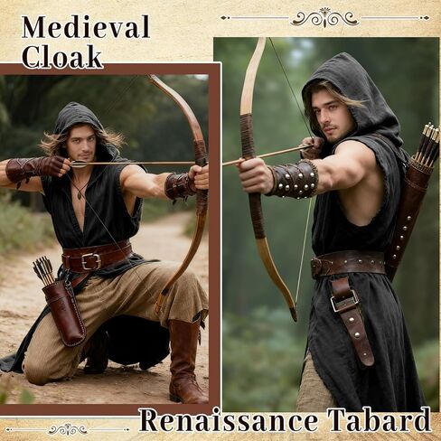 Medieval Costume Men Viking Hooded Sleeveless Surcoat, Mens Renaissance Costume Cloak for Halloween Assassin Cosplay in Saudi Arabia