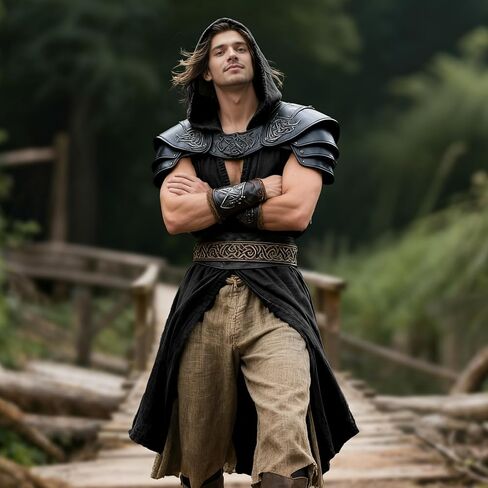 Medieval Costume Men Viking Hooded Sleeveless Surcoat, Mens Renaissance Costume Cloak for Halloween Assassin Cosplay in Saudi Arabia