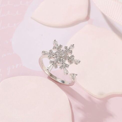 Season Statement Ring for Women Gold Maple Leaf Rotatable Silver Snowflake Stacking Ring Unique Autumn Winter Jewelry Gift in Saudi Arabia