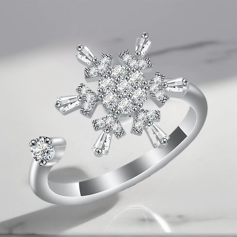 Season Statement Ring for Women Gold Maple Leaf Rotatable Silver Snowflake Stacking Ring Unique Autumn Winter Jewelry Gift in Saudi Arabia