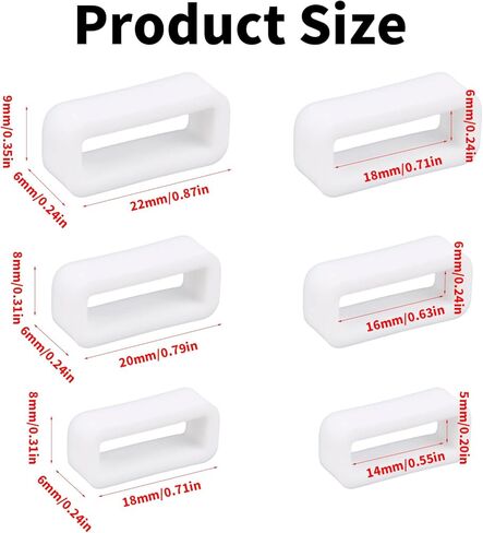 6pcs Watch Band Keepers, 14mm/16mm/18mm Silicone Watch Strap Retainer for Smart Sport Watchers Parts(White) in Saudi Arabia