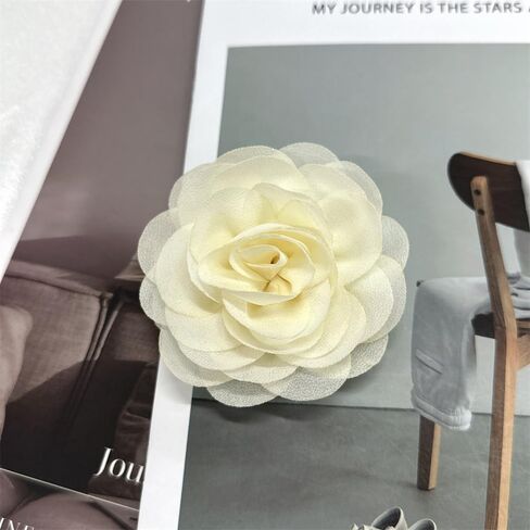 Dainty Chiffon Fabric Flower Small Brooch for Women Elegant 3D Rose Floral Hair Clip Lapel Pins for Dresses Suit Holiday Party Dance Banquet Clothing Accessory Jewelry 85mm in Saudi Arabia