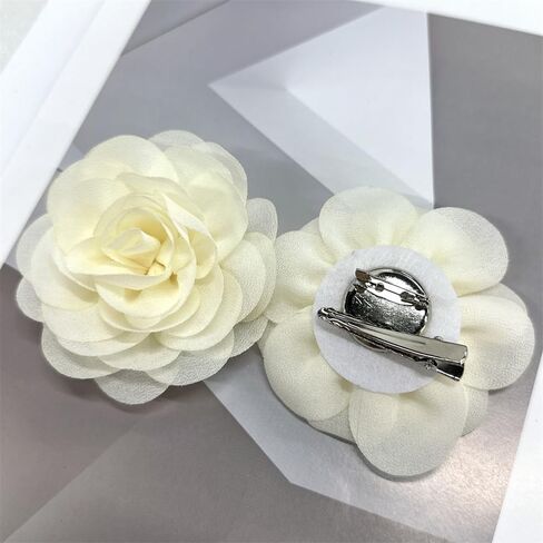 Dainty Chiffon Fabric Flower Small Brooch for Women Elegant 3D Rose Floral Hair Clip Lapel Pins for Dresses Suit Holiday Party Dance Banquet Clothing Accessory Jewelry 85mm in Saudi Arabia
