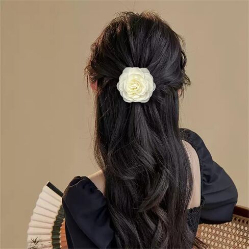 Dainty Chiffon Fabric Flower Small Brooch for Women Elegant 3D Rose Floral Hair Clip Lapel Pins for Dresses Suit Holiday Party Dance Banquet Clothing Accessory Jewelry 85mm in Saudi Arabia
