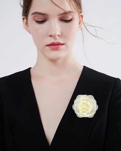 Dainty Chiffon Fabric Flower Small Brooch for Women Elegant 3D Rose Floral Hair Clip Lapel Pins for Dresses Suit Holiday Party Dance Banquet Clothing Accessory Jewelry 85mm in Saudi Arabia
