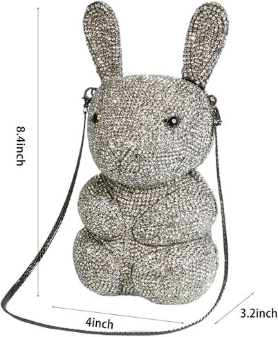 Women Cute Rabbit Shape Rhinestone Evening Bag Chic Animal Crystal Clutch Glitter Full Diamond Purse for Prom Party in Kuwait