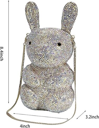 Women Cute Rabbit Shape Rhinestone Evening Bag Chic Animal Crystal Clutch Glitter Full Diamond Purse for Prom Party in Kuwait