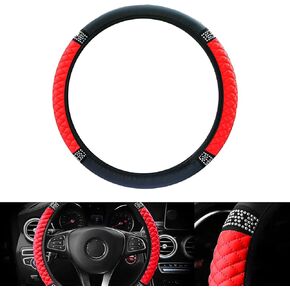 غطاء عجلة القيادة من أحجار الراين اللامعة للنساء، واقي عجلة قيادة مرن من الجلد الناعم مقاس 15 بوصة، ألماس كريستالي لامع للفتيات، إكسسوارات داخلية للسيارة لمعظم السيارات (وردي) in Kuwait