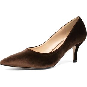 حذاء نسائي مخملي بكعب عالٍ منخفض من NEWBELLA - حذاء أنيق بلون موحد لحفلات الزفاف والحفلات والعمل اليومي in Kuwait