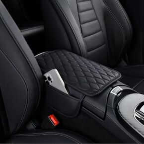 Upgraded Universal Car Center Console Cover, Microfiber Leather Armrest Cover with Storage Bags, Car Armrest Cushion, Comfortable and Durable Interior Accessory for Most Vehicles, Black in Kuwait