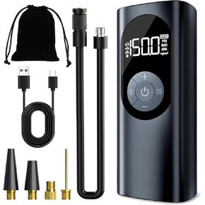 ضاغط هواء منفاخ الإطارات مع مقياس رقمي 150 رطل لكل بوصة مربعة 6000 مللي أمبير في الساعة مضخة هواء تعمل بالبطارية ملحقات أدوات السيارة، ضوء LED للسيارة والدراجات النارية والدراجات والكرات in Kuwait