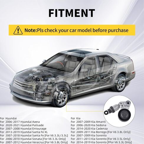 شداد حزام القيادة 39104 مناسب لسيارة Hyundai Santa Fe/Palisade/Sonata/Azera/Veracruz 2006-2021، لشدادات البكرة Kia Sorento/Sedona 2006-2020 V6 3.3L/3.5L، V6 3.3L/3.5L/3.8L in Saudi Arabia