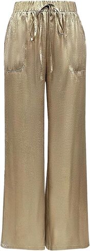 Floerns Women's Low Rise Wide Leg Pants Elastic Waist Drawstring Trousers with Pockets in Saudi Arabia
