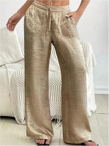 Floerns Women's Low Rise Wide Leg Pants Elastic Waist Drawstring Trousers with Pockets in Saudi Arabia
