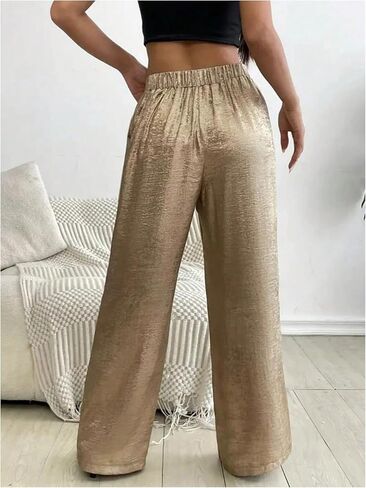 Floerns Women's Low Rise Wide Leg Pants Elastic Waist Drawstring Trousers with Pockets in Saudi Arabia