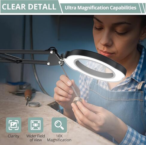 مصباح مكبرة الكولوفيرين 5x 10x ، 2 في 1 قابلة لإعادة الشحن مع الضوء ، وضوء مكبدي LED مع القاعدة والمشاب in Kuwait