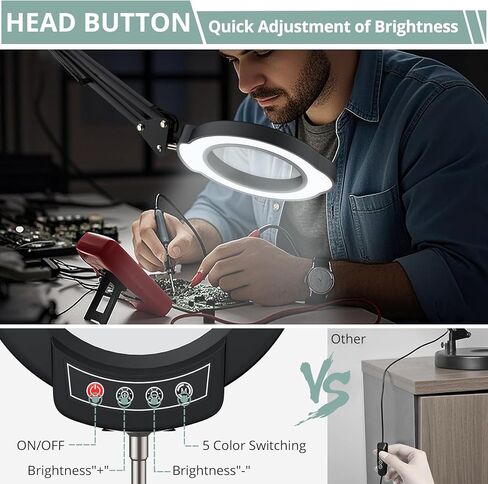 مصباح مكبرة الكولوفيرين 5x 10x ، 2 في 1 قابلة لإعادة الشحن مع الضوء ، وضوء مكبدي LED مع القاعدة والمشاب in Kuwait