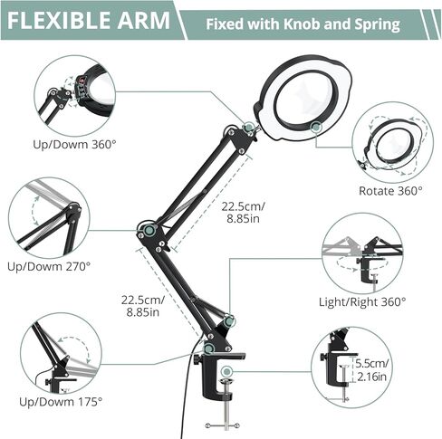 مصباح مكبرة الكولوفيرين 5x 10x ، 2 في 1 قابلة لإعادة الشحن مع الضوء ، وضوء مكبدي LED مع القاعدة والمشاب in Kuwait
