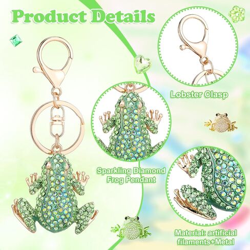 Frog Keychain,Cute Rhinestone Frog Gift Kawaii Keychain for Women Purse Bag Charms Funny Frog Decor Men Car Key in Saudi Arabia