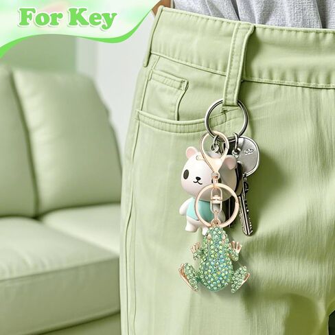 Frog Keychain,Cute Rhinestone Frog Gift Kawaii Keychain for Women Purse Bag Charms Funny Frog Decor Men Car Key in Saudi Arabia