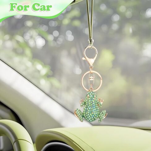 Frog Keychain,Cute Rhinestone Frog Gift Kawaii Keychain for Women Purse Bag Charms Funny Frog Decor Men Car Key in Saudi Arabia