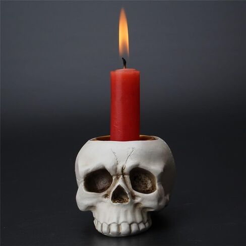 Resin Skeleton Skull Candlestick Holder - Ideal for Halloween, Home Parties, and Themed Bar Decorations, White in Saudi Arabia