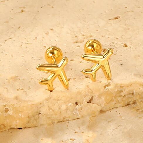 Minimalist Tiny Airplane Cartilage Stud Earrings for Women Teen Girls Stainless Steel Hypoallergenic Cute Aircraft Small Barbell Screw Back Tragus Post Fashion Piercing Earring Birthday Holiday in Kuwait