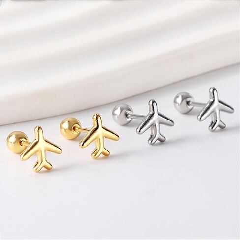 Minimalist Tiny Airplane Cartilage Stud Earrings for Women Teen Girls Stainless Steel Hypoallergenic Cute Aircraft Small Barbell Screw Back Tragus Post Fashion Piercing Earring Birthday Holiday in Kuwait