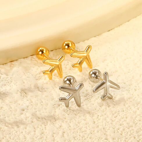 Minimalist Tiny Airplane Cartilage Stud Earrings for Women Teen Girls Stainless Steel Hypoallergenic Cute Aircraft Small Barbell Screw Back Tragus Post Fashion Piercing Earring Birthday Holiday in Kuwait