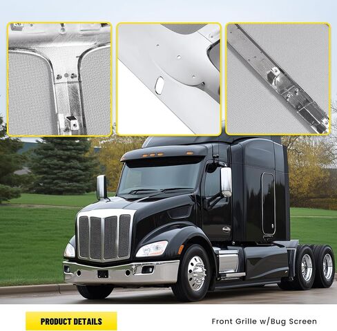 Front Grill w/Bug Screen Compatible with 2013-2021 Peterbilt 579 Front Hood Radiator Bumper Grille Plastic+Steel-Silvery in Saudi Arabia
