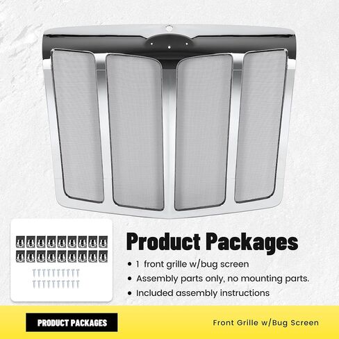 Front Grill w/Bug Screen Compatible with 2013-2021 Peterbilt 579 Front Hood Radiator Bumper Grille Plastic+Steel-Silvery in Saudi Arabia